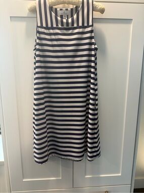 Jude Connally Navy and White Striped A-Line Dress
